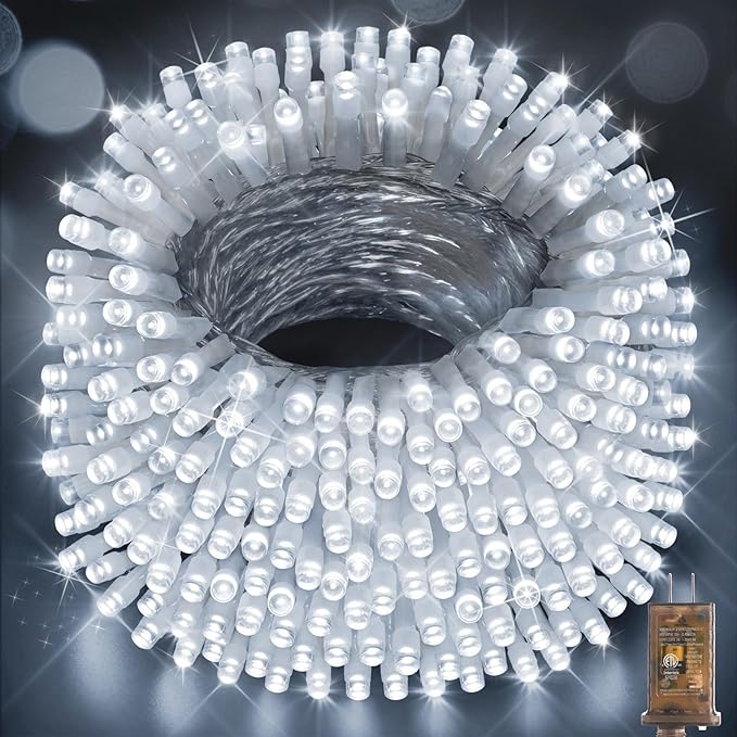 Hezbjiti 1000 LED 403 FT Christmas String Lights Outdoor 8 Lighting Modes IP44 Waterproof Fairy Lights with Timer and Dimmable Function for Home Party Tree Decorations (Cold White Clear Wire)