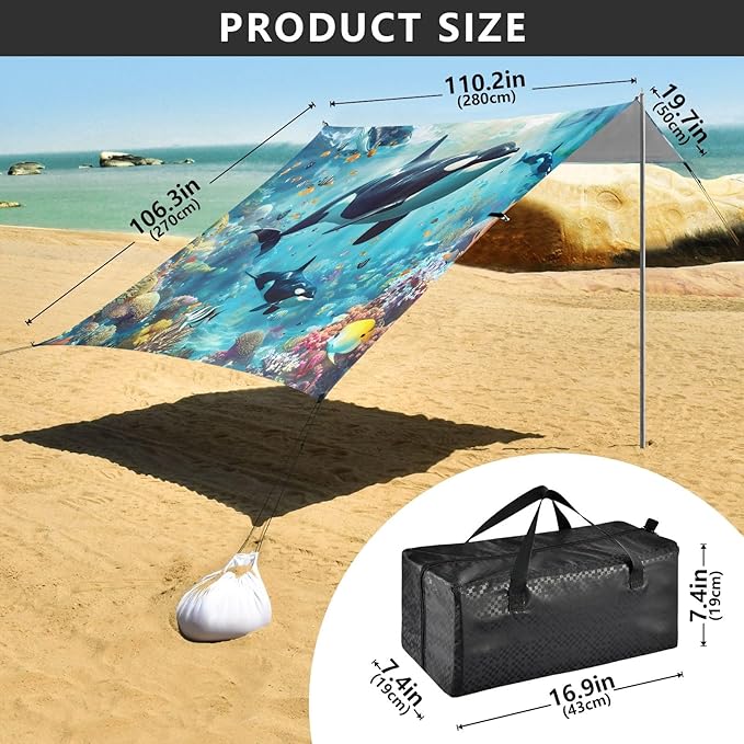Camping Sun Shelters Whales Family Undersea Beach Canopy 126 * 110.2in