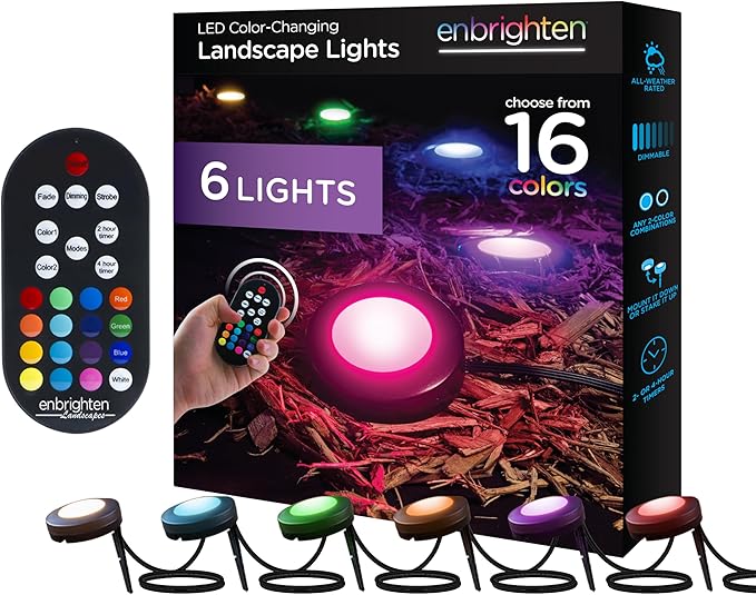Enbrighten LED Ground Lights 6 Path Lights 40ft Color Changing Remote Control Outdoor Path Lighting Landscape Lighting for Yard Garden Patio Walkway 56067-S1