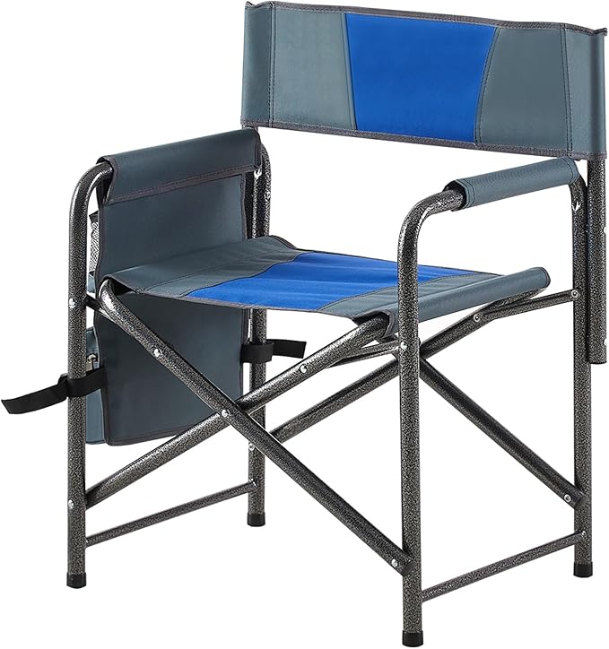 2-Piece Padded Folding Outdoor Chair with Storage PocketsLightweight Oversized Directors Chair for Indoor Outdoor Camping Picnics and FishingBlue/Grey