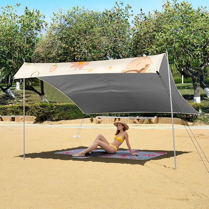 Cute Little Yellow Duck Carrying Backpack Daisy Camping Sun Shelter Beach Tent Portable Beach Sun Shade Outdoor Canopy for Camping Trips Fishing Picnic