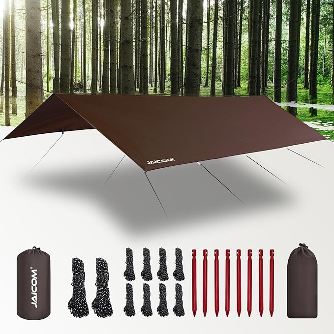 Waterproof Camping Tarp - 10X16.4ft Hammock Rain Fly Ultralight &amp Portable &amp UV Protection Backpacking Tarp Multifunctional for Outdoor Adventure Hiking Tent Hammock