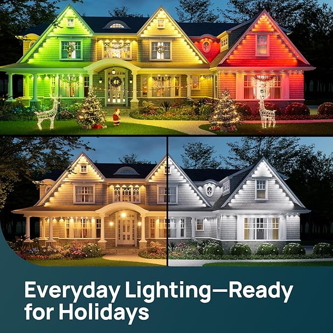 Linkind Permanent Outdoor Lights HP5Smart AI RGBTW 150ft Christmas Lights 85 Scenes Modes for Daily Holiday Christmas DecorationsIP67 Waterproof Compatible with AlexaGoogle Assistant