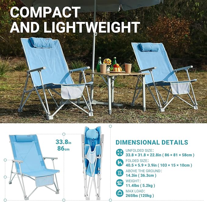 #WEJOY Oversized Heavy Duty Beach ChairFolding High Back Portable Camping Lawn Chairs for Adults with ArmrestHeadrestPocket for Outdoor Camp Festival Sand Concert Travel Picnic BBQ Sport265 LBS