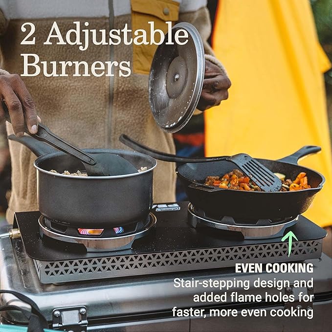 Coleman PEAK1 2-Burner Portable Camping Stove Premium 20000 BTUs Gas Stove with Adjustable Burners &amp Carry Case Great for Camping Tailgating Grilling BBQ &amp More
