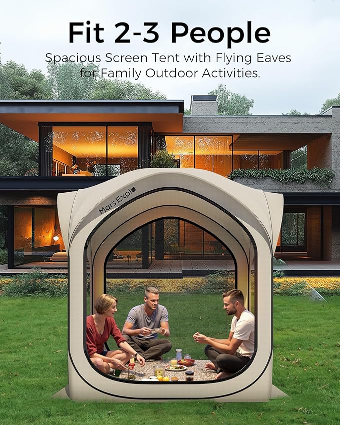 Pop-Up Screen Tent with Mesh Walls – Instant Portable Outdoor Shelter with Carry Bag for Camping Patio Backyard Deck Beach – 6×6 FT Beige