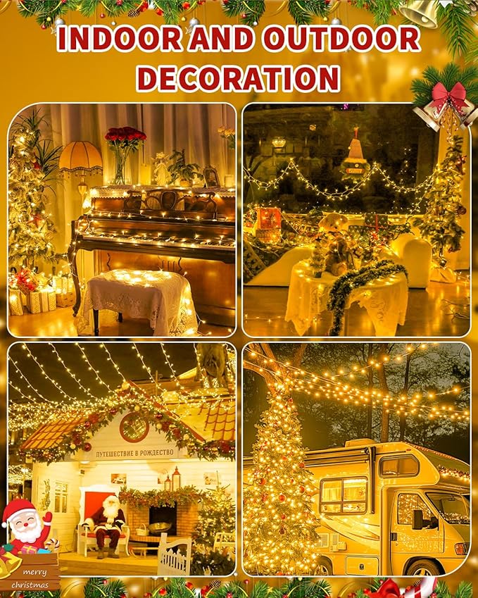 Christmas Lights String Outdoor Indoor Xmas Tree Decorations Lights Plug in Twinkle Fairy Light with Remote Timer Dimmable for Room Yard Holiday Party Wedding Decor (Warm White 108FT 300 LED)