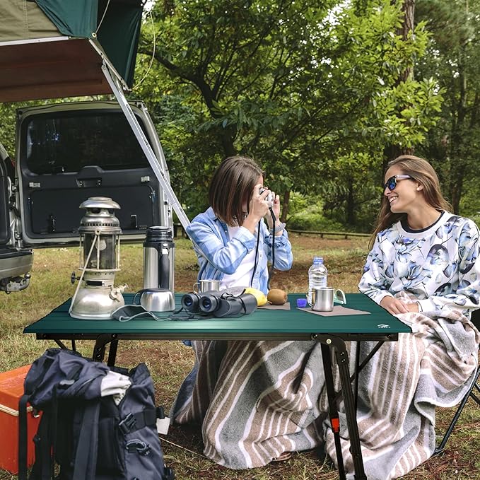 VILLEY Portable Camping Table with Adjustable Legs Lightweight Aluminum Folding Beach Table with Carrying Bag for Outdoor Cooking Picnic Beach Backyards BBQ and Party