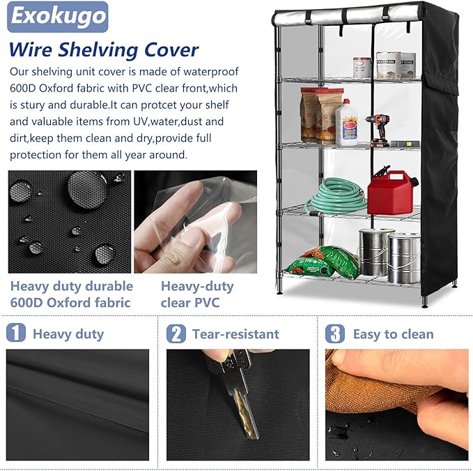 Wire Shelf Cover600D Heavy Duty 100% Waterproof Shelf Covers for Wire ShelvingOutdoor Storage Shelves Cover for Metal Rack48 W x 18 D x 82 HBlack with Clear Front