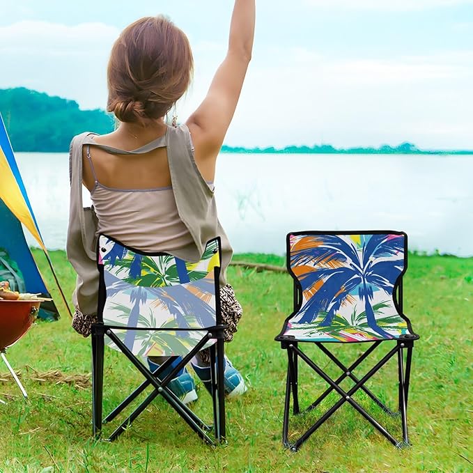 Colorful Palm Trees Portable Camping Chairs Folding Chair - Durable Oxford Fabric Lightweight Iron Frame Easy Fold Design - Ideal for Outdoor Activities Camping Fishing and Travel