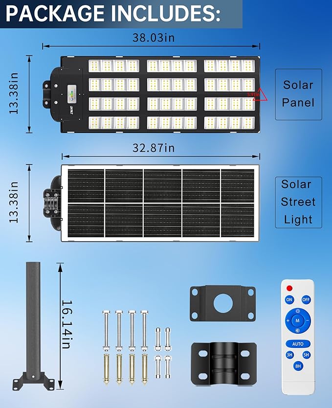 JAYNLT Y-12000W Solar Street Lights Outdoor3000K/4000K/6500K Commercial Parking Lot Lights Dusk to DawnSolar Flood Lights Outdoor for Basketball Court Yards Driveways Farms