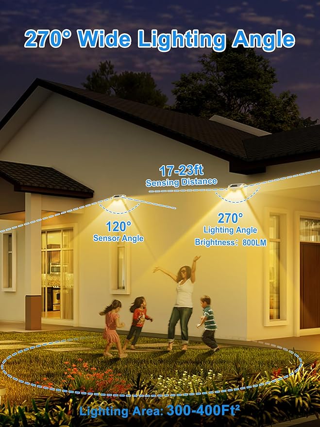LANSOW Solar Motion Lights Outdoor 6 Pack 188 LED/3 Modes Motion Sensor Outdoor Light IP65 Waterproof 270° Lighting Solar Powered Security Flood Lights for Outside Yard Garden Wall(Warm White)