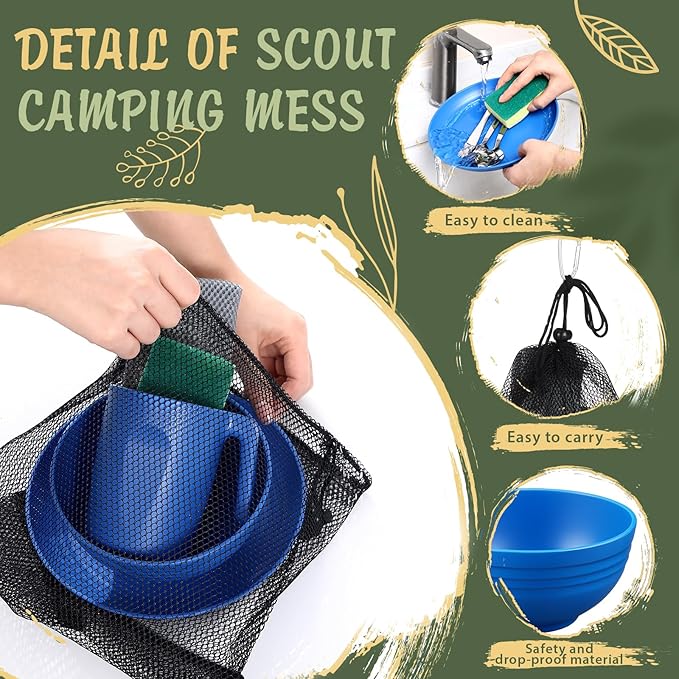 Camping Mess Kit for 4 Reusable Plastic Camping Dishes Set Light Weight Tableware Kit Utensils for Backpacking Hiking Picnic Outdoor Essentials Gear