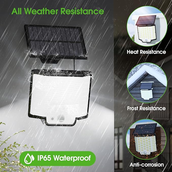 Solar Lights Outdoor Waterproof 186 Bright LEDs Dusk to Dawn Motion Security Flood Lights with Remote for Outside GarageYardPatio 4 Pack