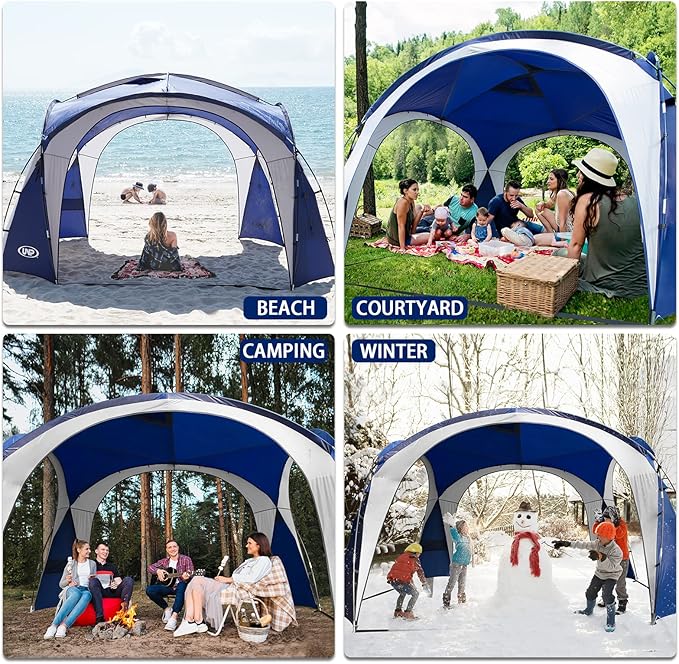 UNP Easy Beach Tent Pop Up Canopy UPF50+ Tent with Side Wall Ground Pegs and Stability Poles Sun Shelter Rainproof Waterproof for Camping Trips Backyard Fun Party Or Picnics