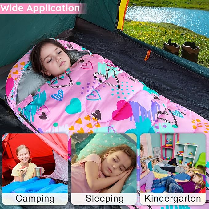 FIOBEE Kids Sleeping Bag for Girls Boys 3 Season Warm &amp Cool Weather Youth Camping Sleeping Bags with Backpacking Bag Waterproof for Traveling Hiking Indoor Outdoor Camping Essentials