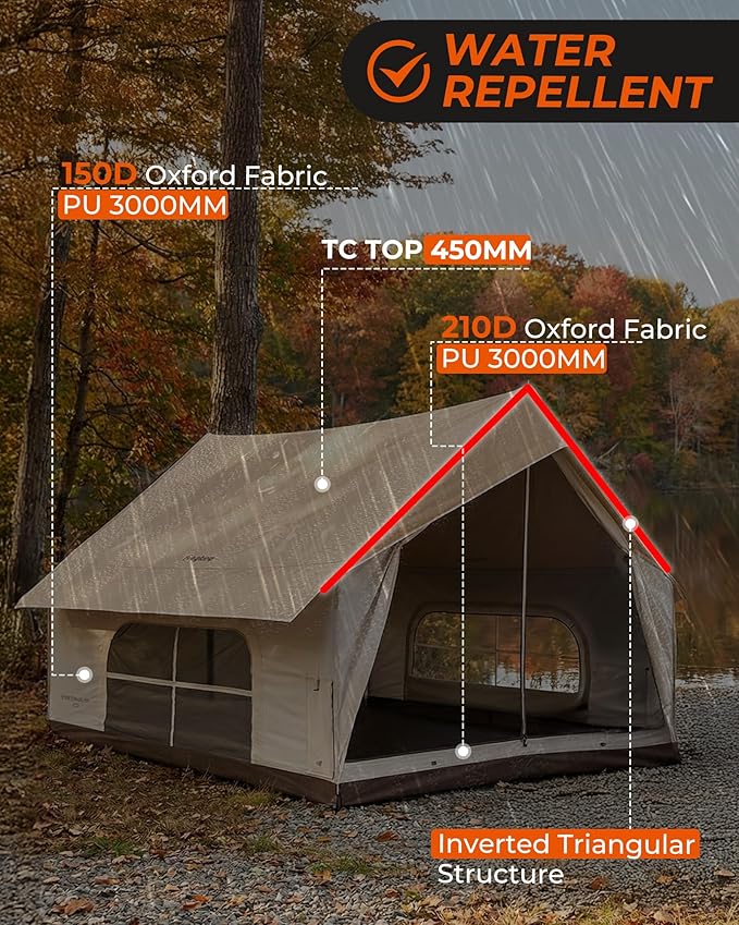 KingCamp Camping Tent with Floor 6-8 Person Canvas Hot Tent with Stove Jack Waterproof &amp Windproof Cabin Tent for Family Camping &amp Outdoor Parties
