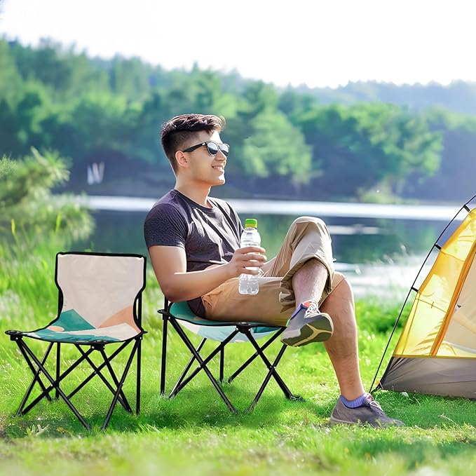 Snowy Peaks Sunset Portable Camping Chairs Folding Chair - Durable Oxford Fabric Lightweight Iron Frame Easy Fold Design - Ideal for Outdoor Activities Camping Fishing and Travel