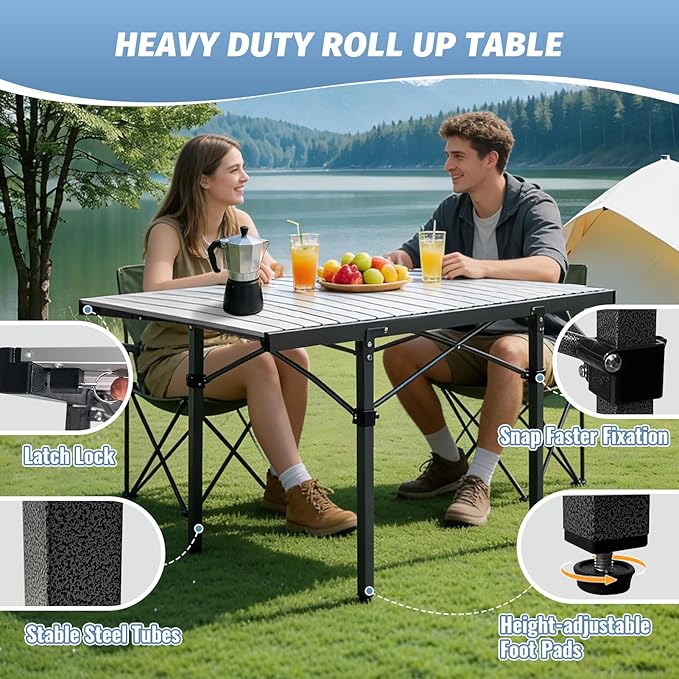 29.9 Tall Folding Camping Table for 2-6 Person 54.7 Large Aluminum Foldable Table Outdoor with Carry Bag