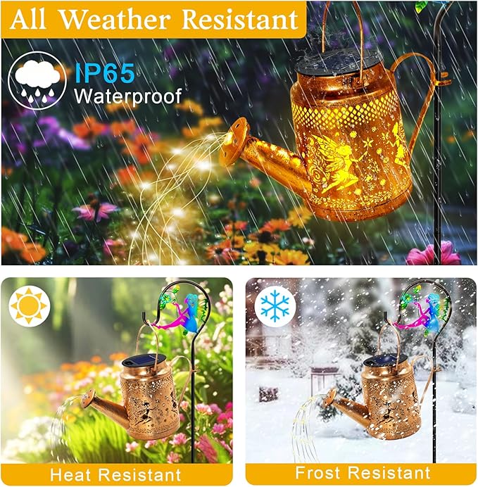 ANGMLN Fariy Solar Lights Outdoor Waterproof Solar Watering Can Lights with Shepherd Hook Metal Angel Hanging Lantern Garden Decor Yard Outside Patio Lawn Gifts for Mom Grandma Women Birthday