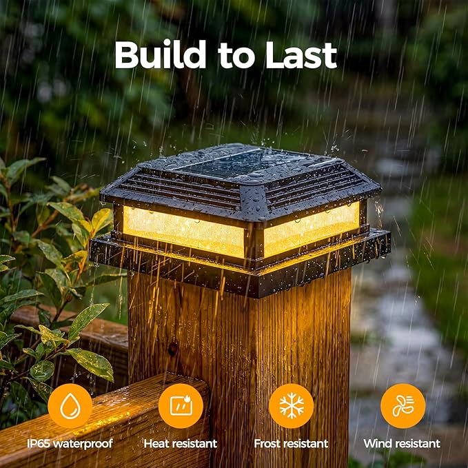 Solar Post Cap Lights Outdoor with Remote 10pack - Control 8 RGB Color Changing &amp Multicolor Flow Modes Easily IP65 Waterproof - Fits 4x4/5x5 Wood/Vinyl Fence Deck Posts Patio Garden Black