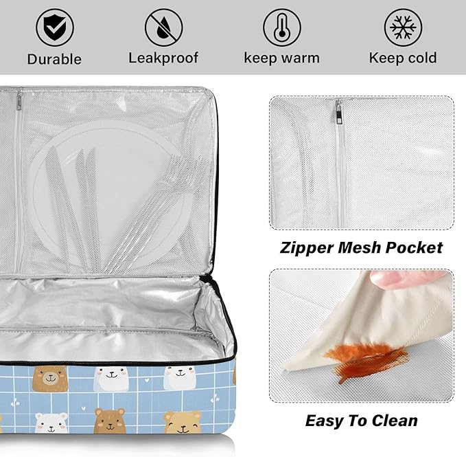 Casserole Carrier Cute Cartoon Animal PatternInsulated Casserole Carrier for Hot or Cold Food Thermal Lunch Tote for Potluck Parties Picnic Beach Fits 9 x 13 Inches Baking Dish