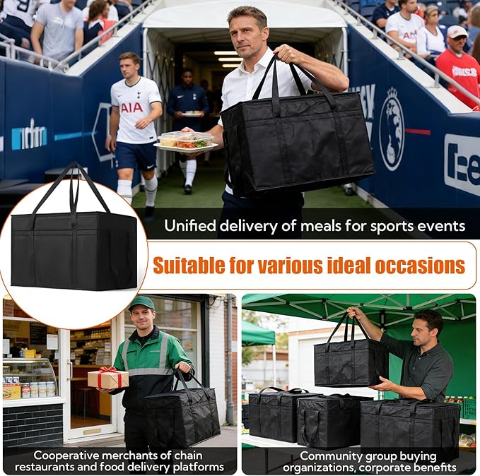 10 Pack Insulated Food Delivery Bags Bulk Insulated Bag XXXL Pizza Delivery Bags Foldable With Hard Bottom Insulated Cooler Bag for Grocery Catering Travel Hot/Cold Food Transport