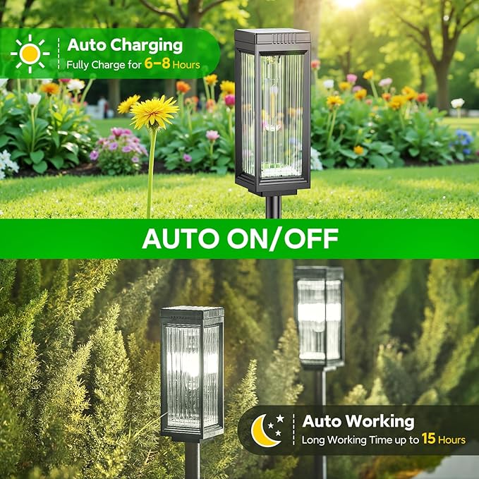 Solar Pathway Lights Outdoor 4 Pack Upgraded Solar Lights Outdoor Waterproof Bright Up to 15 Hrs Auto On/Off Garden Light for Yard Patio Lawn Path Walkway Driveway Outside Decor(Cool White)