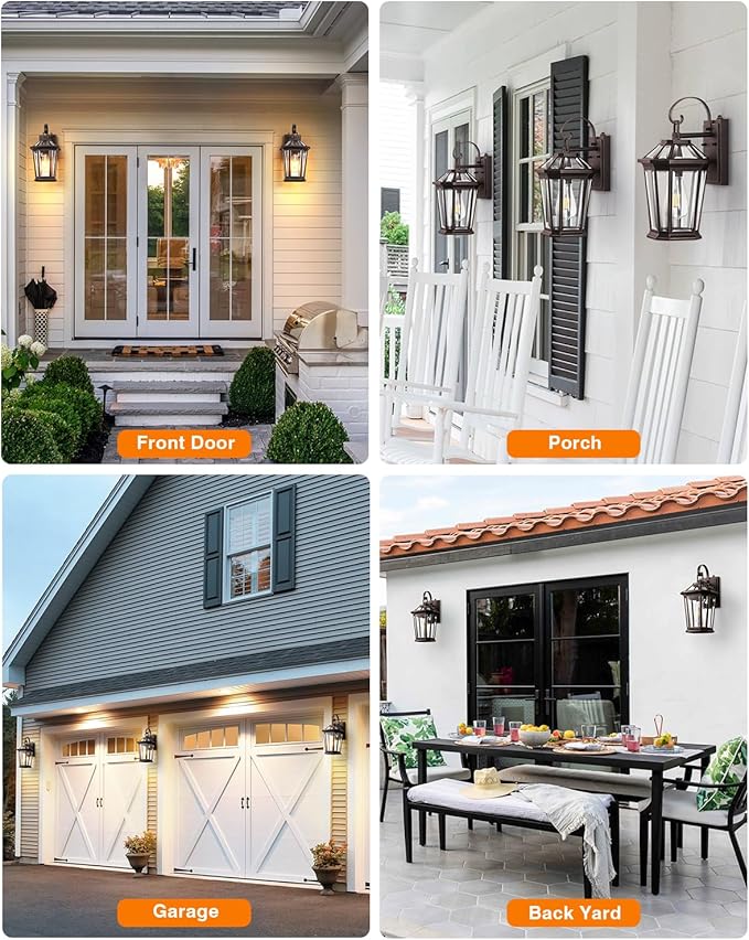 VIANIS Outdoor Wall Light Fixtures Aluminum Dusk to Dawn Outdoor Lighting with Tempered Glass Weatherproof Exterior Lighting Fixtures Oil-Rubbed Bronze Gold Trim Front Porch Light for Door Patio
