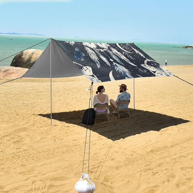 ALAZA Dreamcatcher Butterfly Beach Tent Sun Shelter UPF50+ Protection Beach Shade Canopy w/ 4 Sandbags for Outdoor Camping Fishing Backyard Fun Picnic 10x9 ft