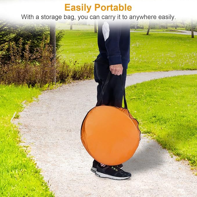 Pop Up Beach Tent Sun Shade Shelter Anti-UV Automatic Beach Tent Canopy for 2-3 People with Net Window Carry Bag for Park Camping (Orange)