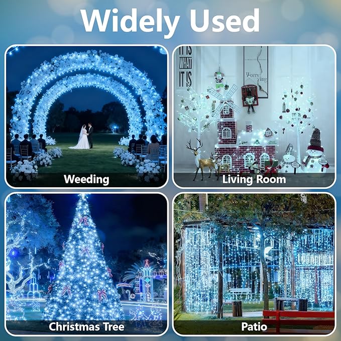 Outdoor Fairy Lights Waterproof Plug in String Lights F8 Upgraded with 8 Modes Timer 98Ft 200 Twinkle LED Outdoor &amp Indoor Decor for Garden/Patio/Yard/Wedding/Holiday Party