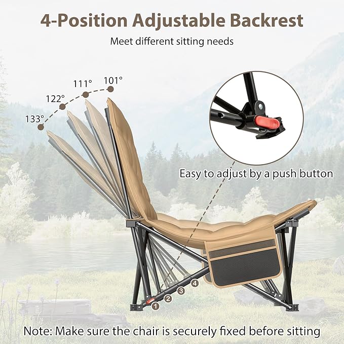 Tangkula Padded Camping Chairs Set of 2 Portable Folding Lawn Chair with Adjustable Backrest Padded Seat Carrying Bag Heavy-Duty Frame for Camp Beach Lawn Fishing Travel Sports 500 LBS Capacity