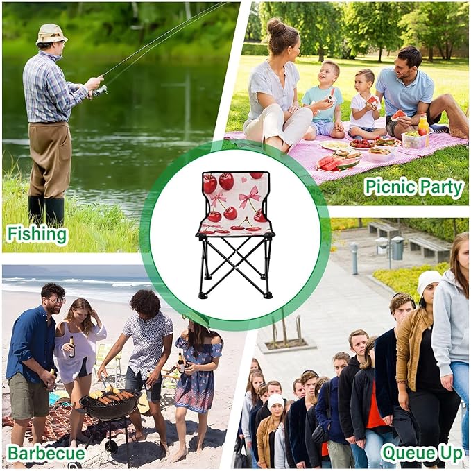 Blush Bow Cherry Portable Camping Chair Lightweight Ice Fishing Chairs for Adults Carry Bag Included for Fishing