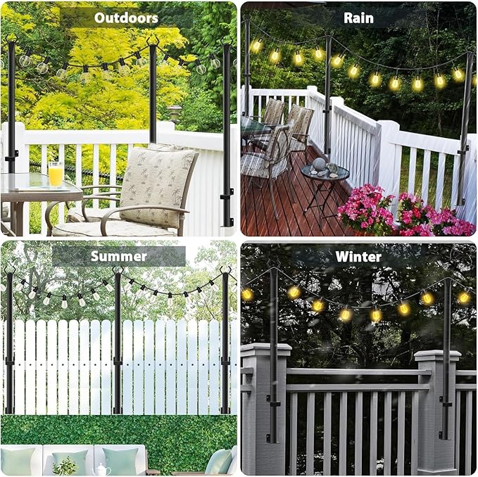 6 Pack String Light Poles5Ft Metal Poles for Outdoor String LightsOutdoor Light Poles with PostPoles/Stand for OutsidePatioDeckBackyardGarden WeddingParty