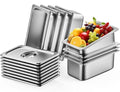 8 Pack Hotel Pans with Lids 1/3 Size 6 Deep Stainless Steel Steam Table Pan 22 Gauge Anti Jam Commercial Food Pans for Hotel Party Buffet Catering Supplies