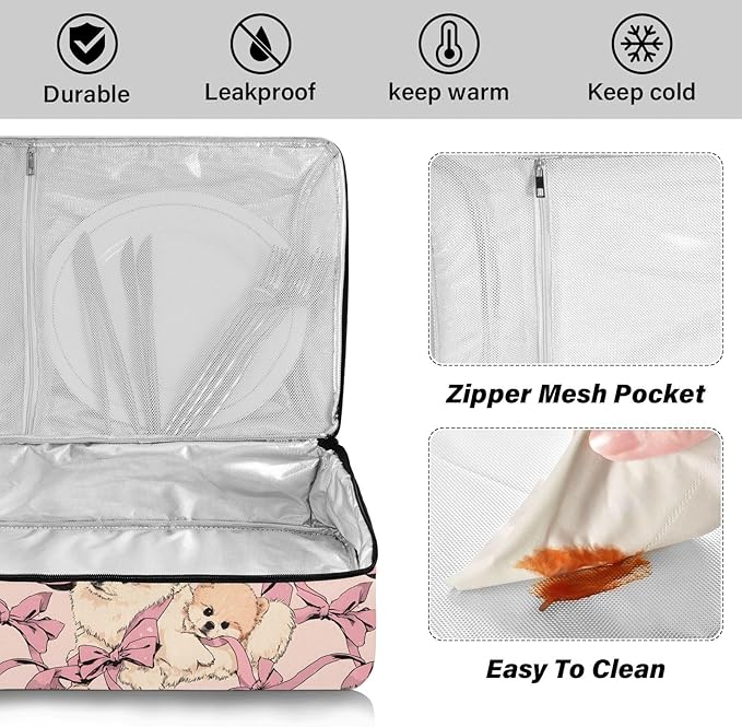 Casserole Carrier Adorable Dog PatternInsulated Casserole Carrier for Hot or Cold Food Thermal Lunch Tote for Potluck Parties Picnic Beach Fits 9 x 13 Inches Baking Dish