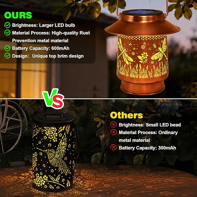 Dragonfly Solar Lanterns Outdoor Waterproof  Garden Decor Birthday Gifts for Women Mom GrandmaMetal Hanging Solar Lights Outside Decorative for Yard Patio Backyard Pathway Porch
