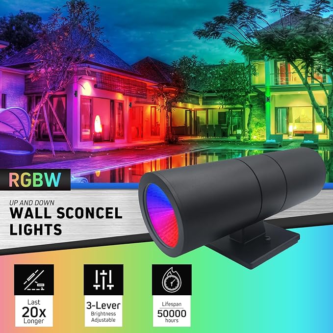 White &amp 16 Color Wall LightsColor Changing Wall Sconces Set of TwoRGB Up and Down Wall Lamp with Remote for PartyGame DecorationIndoorPorchGallery 2Pack (Black)