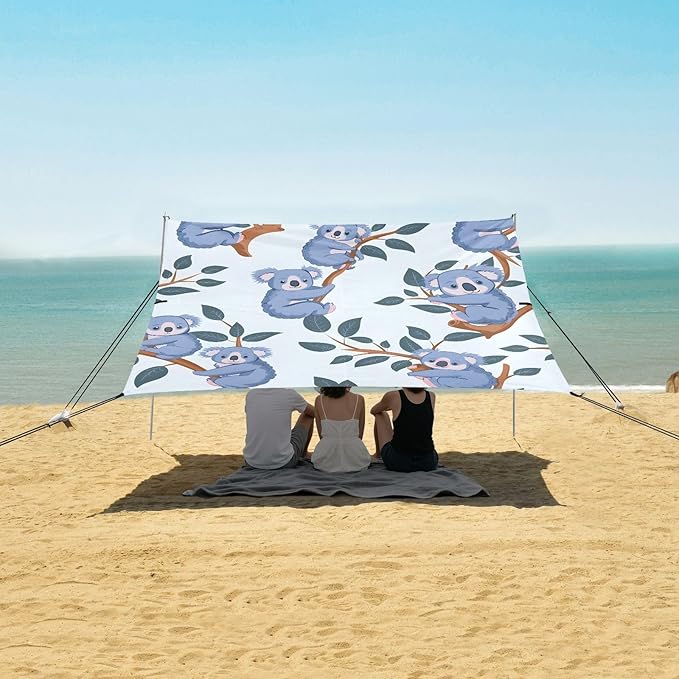 Cartoon Little Koalas Camping Sun Shelter Beach Tent Portable Beach Sun Shade Outdoor Canopy for Camping Trips Fishing Picnic