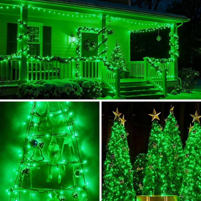 QITONG 165ft 500 LED Green Christmas Lights 8 Modes Christmas String Lights Outdoor Waterproof Plug in Green Wire Twinkle Light Indoor with 8 Modes
