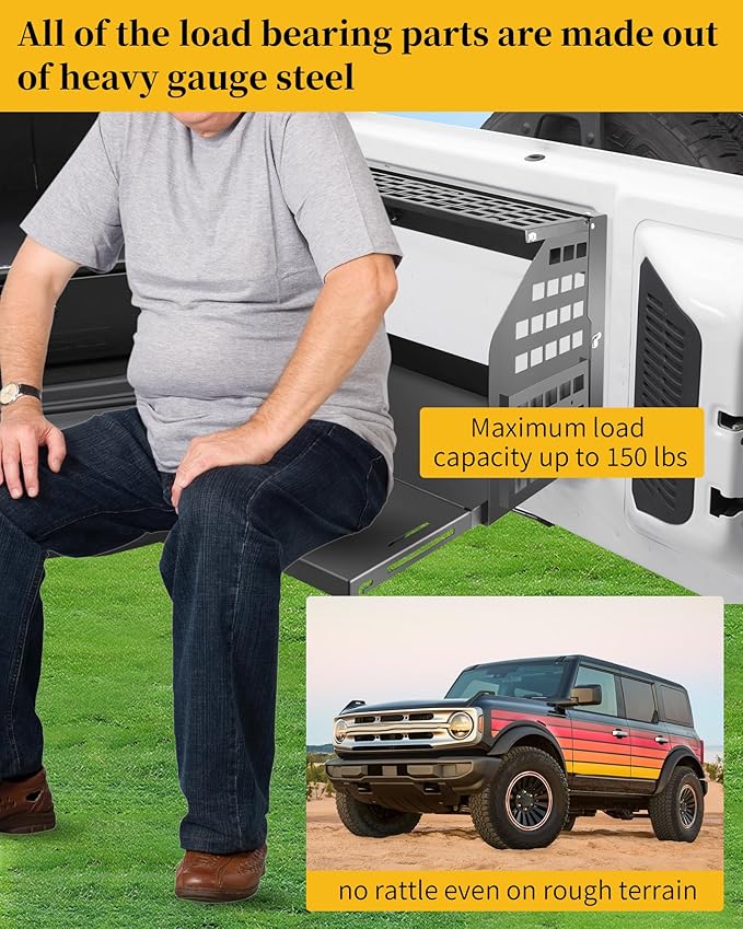 Pre-Assembled Rear Door Tailgate Foldable Table Heavy Duty Foldable Tailgate Table with Molle Panel Fit for Ford Bronco 2/4 Door 2021-2025. Can be Installed Quickly