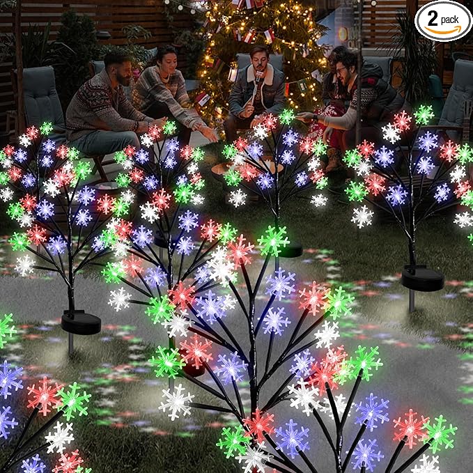 Multicolor Snowflakes Solar Pathway Lights for Christmas Decorations Outdoor - 2PACK 40LED Garden Stake Lights Waterproof Outdoor Snowflakes Solar Christmas Lights for Garden Yard Patio Xmas Decor