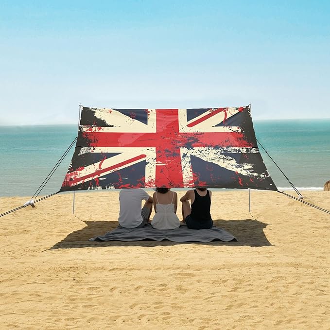 ALAZA British Flag Retro Beach Tent Sun Shelter UPF50+ Protection Beach Shade Canopy w/ 4 Sandbags for Outdoor Camping Fishing Backyard Fun Picnic 10x9 ft