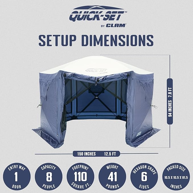 CLAM Pop Up Screen Tent Outdoor Camping Gazebo Canopy Pavilion 12.5' Blue