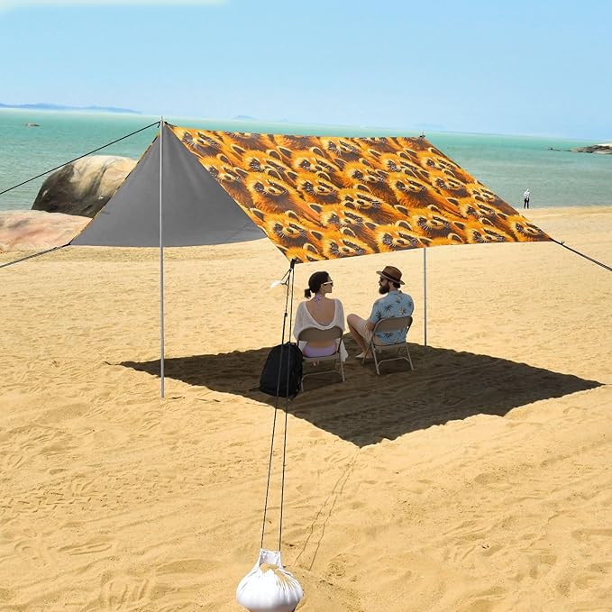 Camping Sun Shelters Cute Tanuki Pattern Beach Canopy 126 * 110.2in