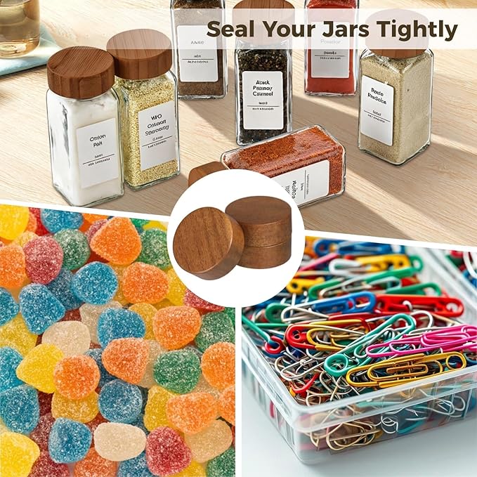 Reusable Can Wooden Lids Nice Sealing Kitchen Jars Airtight Spice Jars Lids for 4 Oz and 8 Oz Spice Jars 40 Pcs Wood Jar Lids 1.61 Inches Inner Diameter Jar Lids