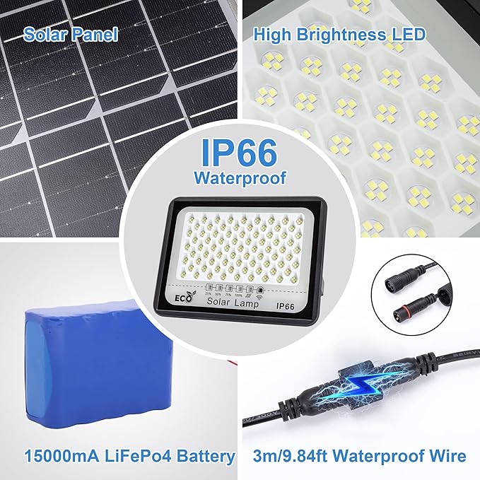 100W LED Solar Flood Lights 15000 MAH Street Flood Light Outdoor IP66 Waterproof with Remote Control Security Lighting for Parking Lot Yard Garden Swimming Pool Pathway (Modern 100W)