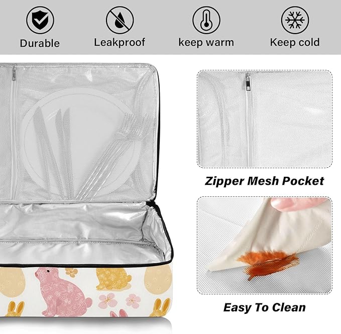 Casserole Carrier Likable BunniesInsulated Casserole Carrier for Hot or Cold Food Thermal Lunch Tote for Potluck Parties Picnic Beach Fits 9 x 13 Inches Baking Dish