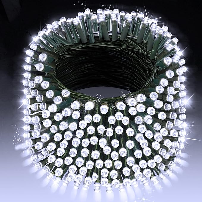XURISEN 403FT 1000 LED String Lights Outdoor Green Wire Christmas Lights 8 Modes &amp Timer Waterproof Fairy Lights Plug in for Party Wedding Yard Garden Indoor/Outdoor Decorations(Cool White)